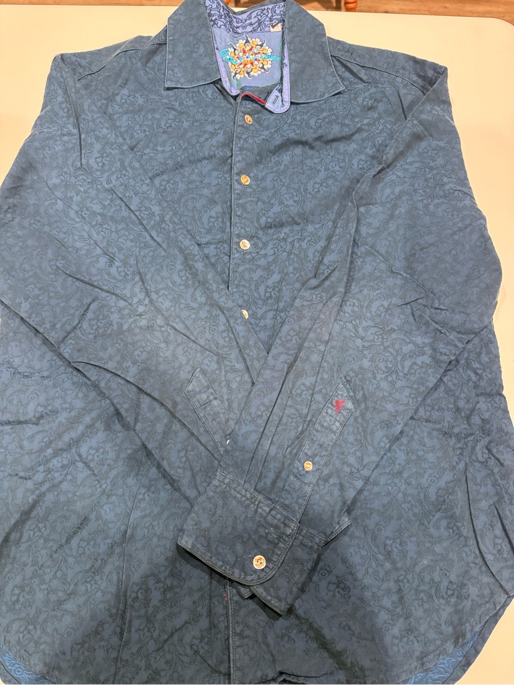 Robert Graham Blue Floral Jacquard Button-Down Shirt XL